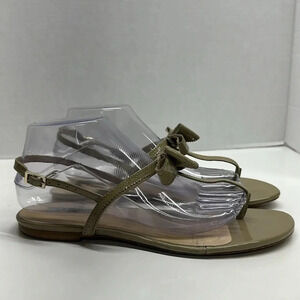 LK Bennett Bondi Patent Leather Bow Sandals Thong Flip Flops Ankle Strap Tan 40